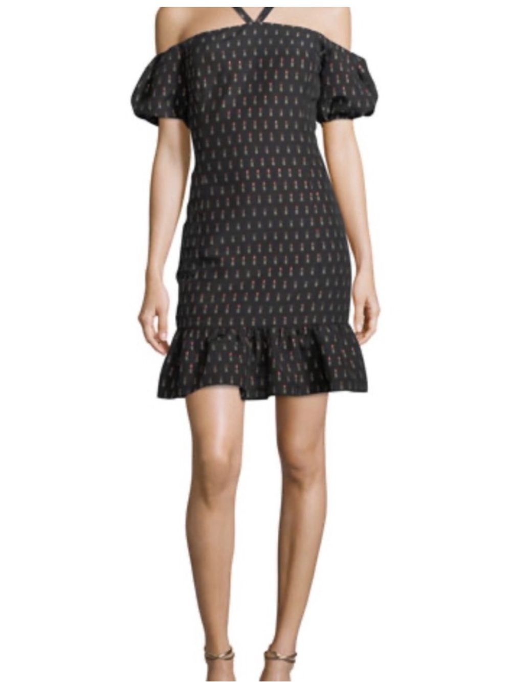 SHOSHANNA- Leonard Lipstick-Print Halter Dress Black Size 6